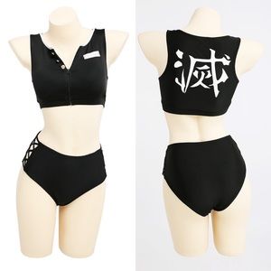 Black Two piece Demon Slayer Kimetsu No Yaiba Bikini Anime Swimsuit Cosp…